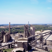 Aerial view of industrial-scale cement plant