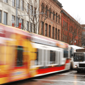 Rapid transit options in a downtown area