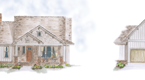 Old Mill Crossing home design front and garage elevations