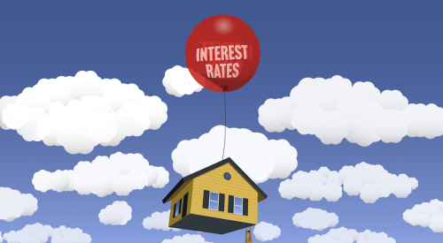 High interest rates balloon carries homeowner off into the sky holding on to house