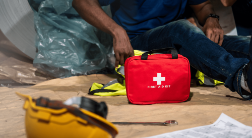 First aid kit on construction site contains naloxone for opioid overdoses