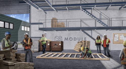 Artist's rendering of Last Mile Lab's training facility for construction workers building modular construction