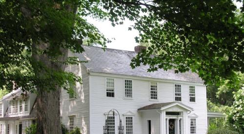 Modern, white Colonial house