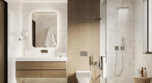 Modern white and beige home spa bathroom