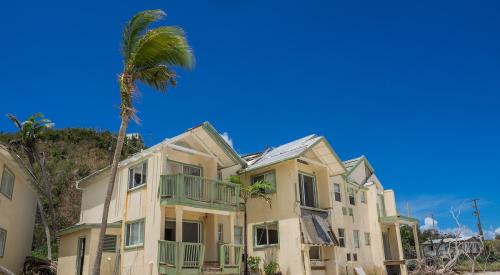 Townhouse apartments destroyed by hurricane on coast